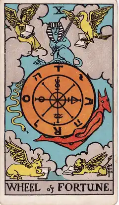 La Rueda de la Fortuna, del tarot Rider-Waite de 1909