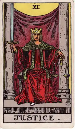 La Justicia, del tarot Rider-Waite de 1909