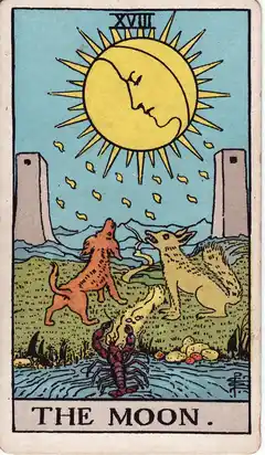 La Luna, del tarot Rider-Waite de 1909